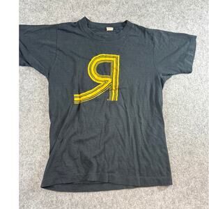 VINTAGE 80s Screen Stars R Shirt Women Small Black Graphic Single Stitch Tee USA